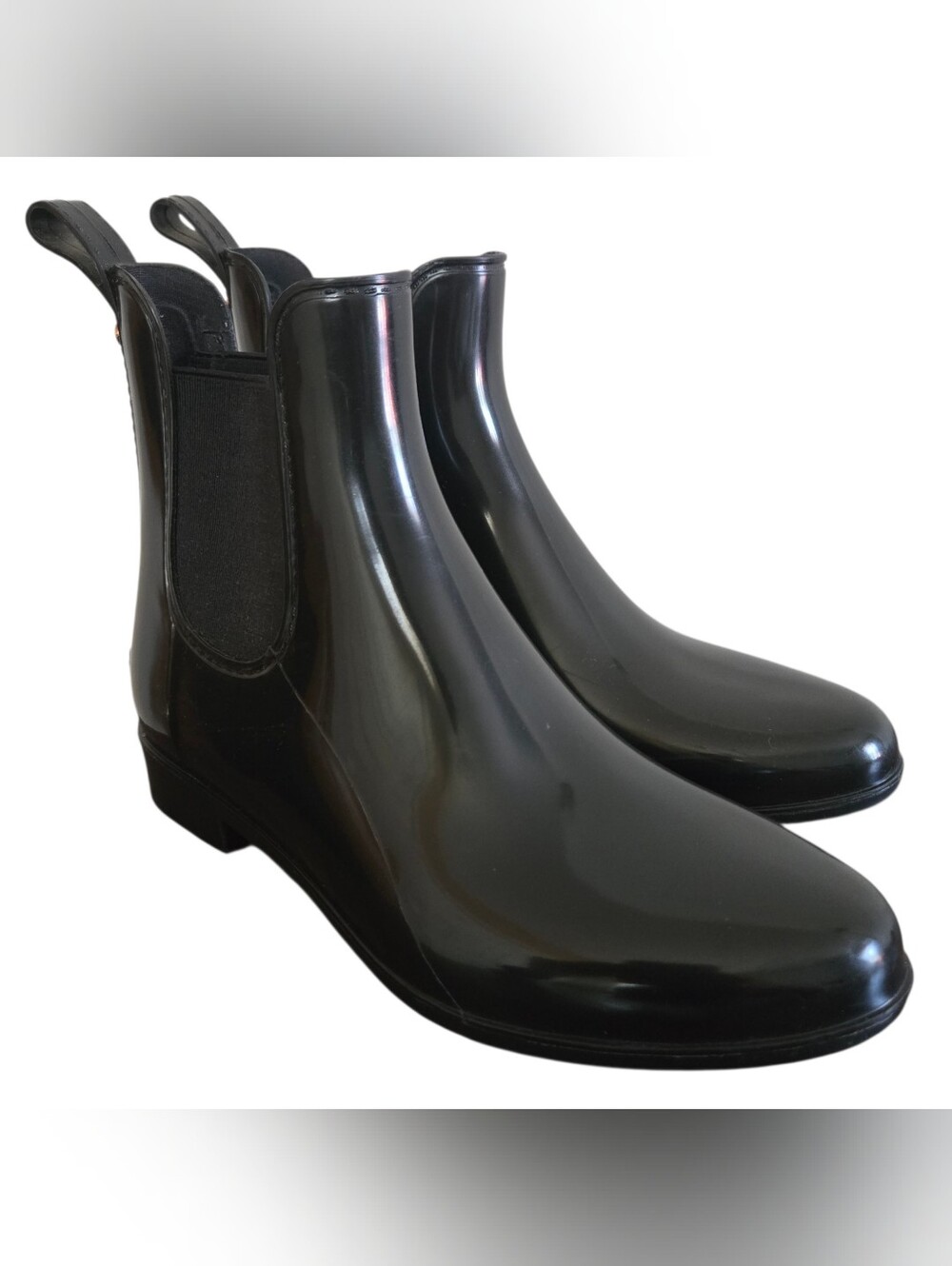 Sam Edelman Tinsley Chelsea Rain Boots Womens Size 7M Black Gloss Rubber Ankle